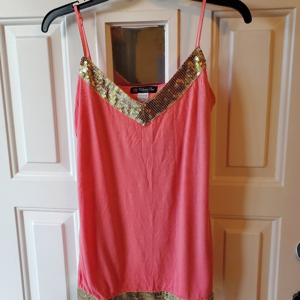 Junior's Pink and Gold Sequined Tank Top - Size Large - Used